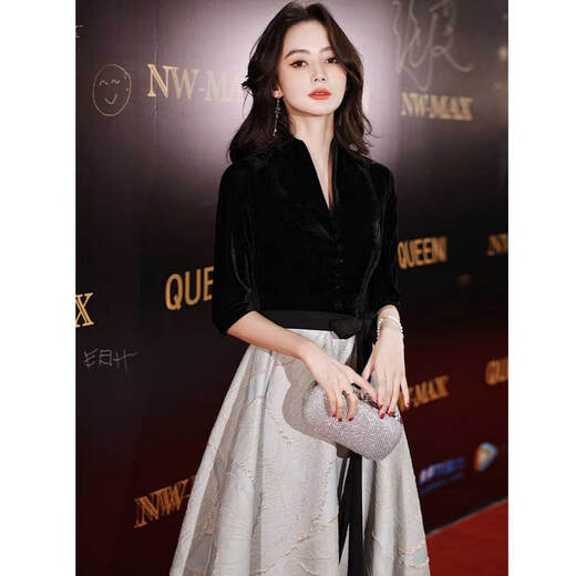 
Seidler black evening dress for women 2025 new banquet temperament noble and light luxury niche annual meeting host black mid-length L (recommended 106-115Jin [Jin equals 0.5 kg])