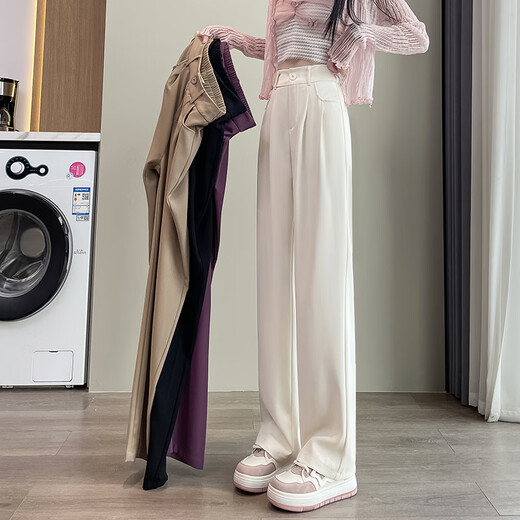 Jingluo Versión estrecha Seda Seda Pantalones de patas anchas para mujeres Summer delgado de la cintura alta Pantalones del traje de patas rectas para mujeres Pantalones casuales delgados sueltos YMS9221 Maldino (estilo pequeño) 2xl