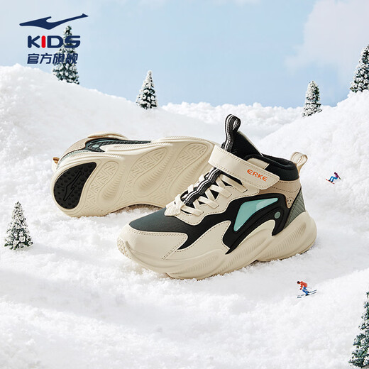 Hongxing Erke (ERKE) children's shoes, unisex, large and small children's general casual shoes, children's warm and shockproof cotton shoes, black/custard gray 37