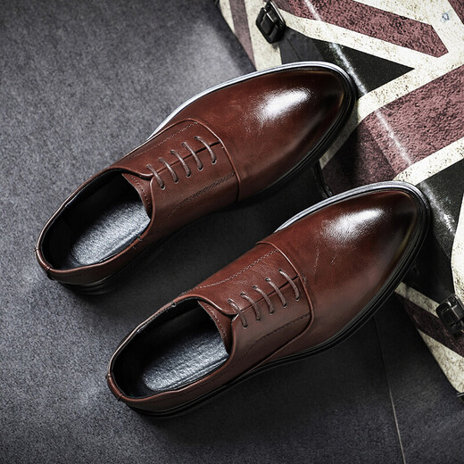 KGV leather shoes men's large size business casual versatile British style fashion workwear Korean style formal wear new trendy men's shoes black 48 leather shoe size = 49 sports shoe size.