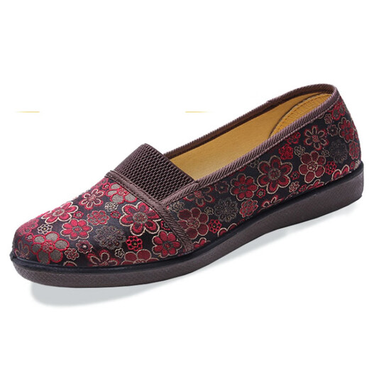 WVNE alte Peking-Stoffschuhe Frauen Single Schuhe mittleren und älteren Flachfüränkers Mutterschuhe weiche Sohle ältere Schuhe Nicht rutschfeste und atmungsaktive Oma Schuhe 831 Red 39