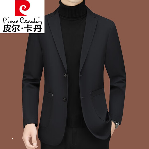 皮尔卡丹高档休闲西装男新款男士西服中年单西春秋外套修身爸爸上衣 藏蓝ZJ9889 195/4XL