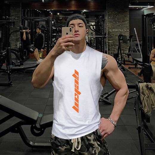 GEKM Muscle Fitness Brothers Trendy Vest Male Brothers Summer Running Basketball Training Vest Sleeveless T-Shirt Sportswear B-09 (Cotton) Black Orange Blossom XL [Recommended 140-160Jin [Jin equals 0.5kg]]