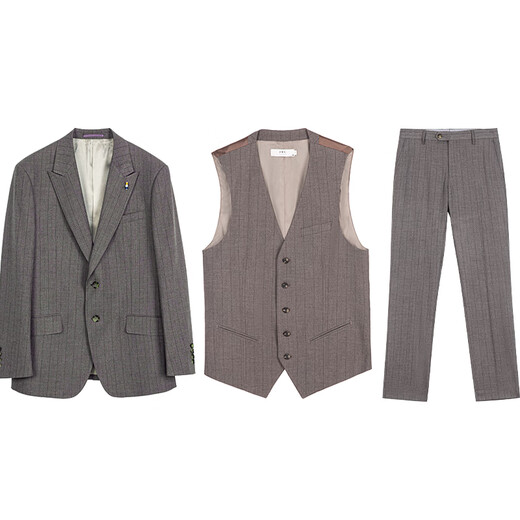 J.D.V men's dark brown striped lapel single-breasted formal suit business commuting slim suit jacket suit dark brown (dark brown) XL 04