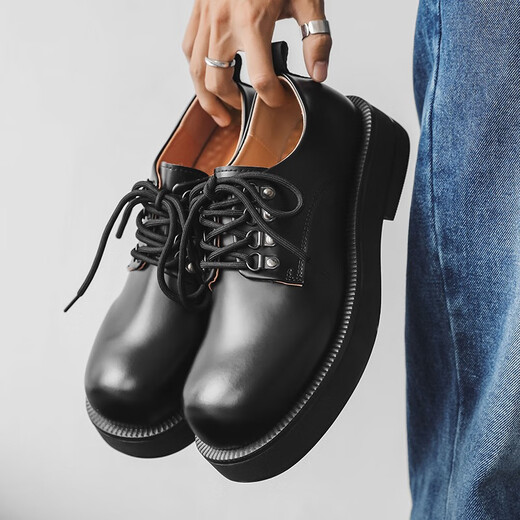 Shelley Jones Chaussures en cuir décontractées Summer Ins Niche Commu au grand chef de style britannique Teen Sole Round Round Head Derby Chaussures 9910 Black 40