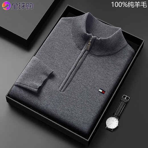 TOME BORNEK genuine Tommy 100% pure wool sweater men's sweater half turtleneck zipper winter knitted sheep cashmere sweater bottoming sweater for men black M 165 95-115Jin Jin equals 0.5 kg