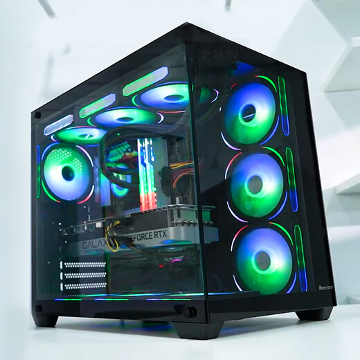 Huntkey S980 Tornado Vollansicht-Version, Raum mit Meerblick, säulenlose Seite, transparentes Computergehäuse, Desktop-Host, Atx, Reinweiß, 240\360-Wasserkühlungsventilator + Prism 4pro-Lüfter, Schwarz*7