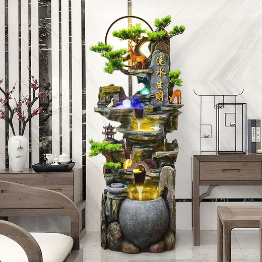Nuevo piso a gran escala de estilo chino Rockery Flowing Fuente Adornos Sala de estar Feng Shui Circulación de agua Decoración de paisajes de agua 9929 Pequeña altura 110 cm