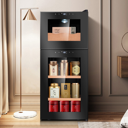 CIGARLOONG 18C cigar cabinet temperature controlled and moisturizing electronic cigar cabinet cigar box double door double temperature double control energy-saving silent cigar red wine dual-use cabinet cigars on top and tea on the bottom dual temperature zone + cedar wood shelf