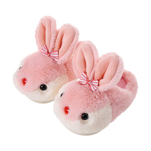 Miao Fei Children's Cotton Slippers Girls Winter Cartoon Cute Rabbit Home Slippers Warm Anti-Slip Baby Cotton Slippers Boys Pink (It is recommended to take one size larger) 16.5 cm 26-27 size
