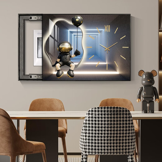 
Chengzi Light luxury electric meter box decoration painting with clock distribution box cover without holes Modern simple hanging painting Astronaut clock K11968 45*35cm (block 35*25) black frame with cover