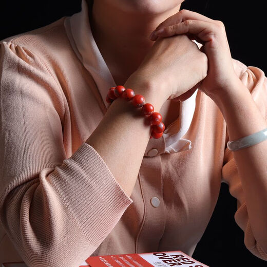 Yan's Natural Baoshan Nanhong Agate Bracelet Buddha Beads Unique Iron Sheet Powder Toy Bracelet Single Circle Men's and Women's Jewelry 852 Bead Diameter 12 mm