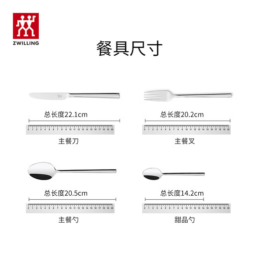 ZWILLING tableware set, spoon, soup spoon, rice spoon, fruit fork, knife and fork, stainless steel coffee spoon, 8-piece Western tableware set