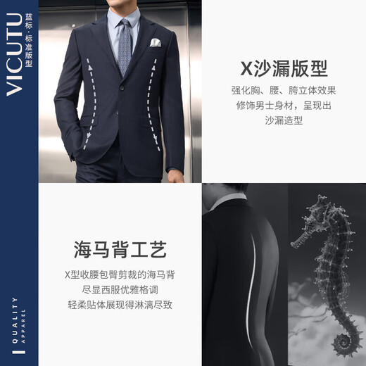 威可多（VICUTU）男士西服商务通勤纯羊毛西装新郎伴郎正装结婚蓝色 170/92B