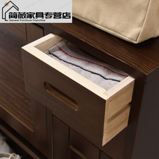 Shantou Lincun solid wood shoe cabinet, simple and modern foyer storage cabinet, living room door flip shoe cabinet, multi-functional balcony entrance cabinet, one layer brown, installation-free, large capacity solid wood material