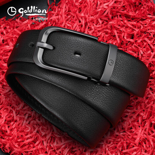 Goldlion Belt Men's Pin Buckle First Layer Cowhide Pants Belt Men's Gift Box Belt Birthday Gift for Dad