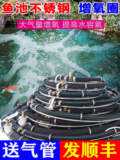 自沉锦鲤鱼池爆氧盘增氧气盘污水处理不锈钢座气泡纳米雾化曝氧圈 2个直径20CM气圈+9720气泵
