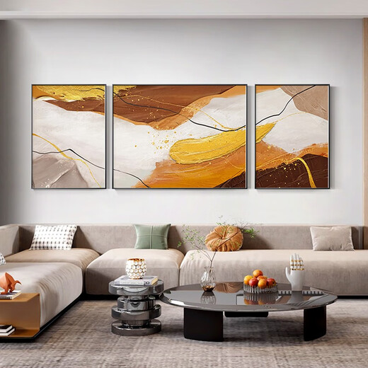 Mopai living room decoration painting hand-painted oil painting sofa background wall hanging painting abstract texture high-end triptych mural Monet series middle set (left and right 50x70+center 100x70) hand-painted
