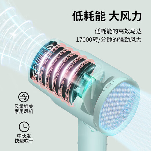 CONFU hair dryer for home use in student dormitories low power foldable quick drying hair care hot and cold air small portable mini hair dryer foldable low power 1100W KF-3135 Tiffany Blue