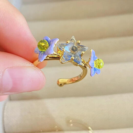 Caizhi French les enamel eggplant dream series blue jasmine faceted star gemstone earrings ring earrings