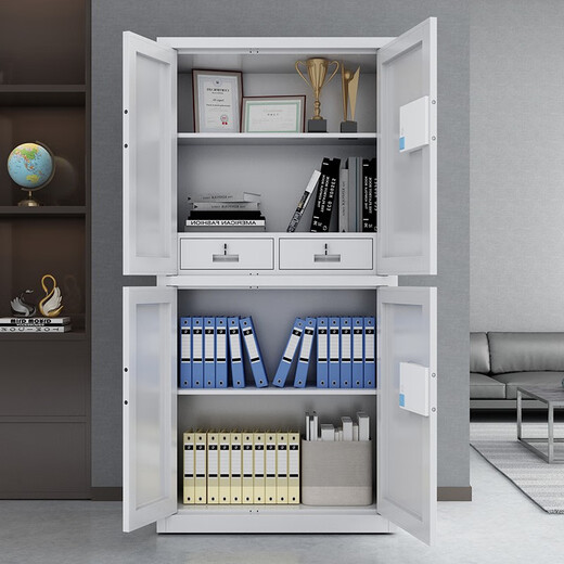 Xinjing Security Cabinet Electronic Password Cabinet Information File Cabinet Equipment Cabinet Steel Thickened Security File Cabinet Office Iron Cabinet White Pass Double Section Electronic Password Lock