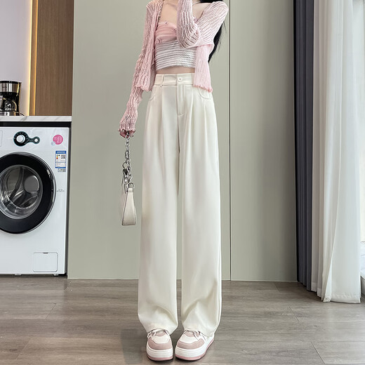 Jingluo Versión estrecha Seda Seda Pantalones de patas anchas para mujeres Summer delgado de la cintura alta Pantalones del traje de patas rectas para mujeres Pantalones casuales delgados sueltos YMS9221 Maldino (estilo pequeño) 2xl