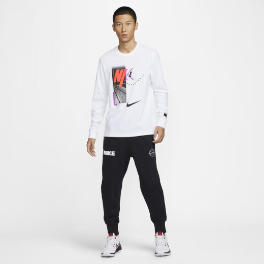 Nike (NIKE) official men's long-sleeved basketball T-shirt for winter new pure cotton retro sports embroidery soft HF6198 100 white s