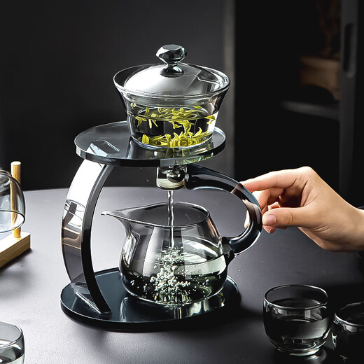 Jiewu lazy person automatic tea making artifact tea set set for home light luxury high-end glass kung fu teapot office tea drinking tea set for ascending lazy person (ash) 1 piece