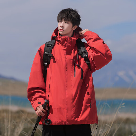 Chaqueta de tres en uno de los hombres de primera mano para hombres para hombres para hombres para hombres para hombres para hombres para hombres y invierno para hombres y mujeres Traje de montañismo 3519 Suzaku Red [abrigo + Velvet de cordero Finer] 3xl