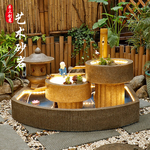 Balcón de balcón de la fuente del bambú de estilo japonés de estilo japonés Zhaocai Vista de agua interior Vista de pez Pedro de pez Cibor