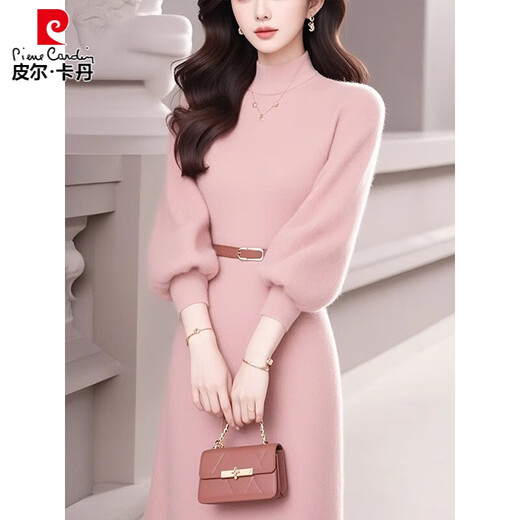 Pierre Cardin (Pierre Cardin) French style age-reducing pink knitted dress ladies temperament bottoming sweater skirt with coat autumn and winter new style pink XL 115-130Jin Jin is equal to 0.5 kg