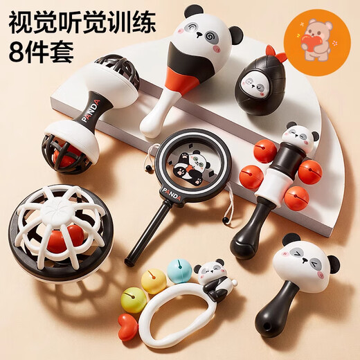 OLOEY Sandhammer Baby 0-6 Monate kann Handrassel 0 bis 3 Monate kauen Rassel Neugeborenes Baby Greiftraining 2 Handrassel Roter Panda