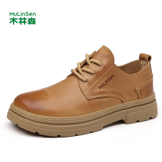 木林森（MULINSEN）男鞋2025春秋季男士真皮工装鞋子男英伦百搭大头皮鞋男耐磨休闲鞋 黄色 39