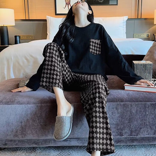 美黛遇带胸垫25高质量棉睡衣女高质量棉长袖春秋季韩版可外穿夏全棉家居 866 女XL【115-130斤】