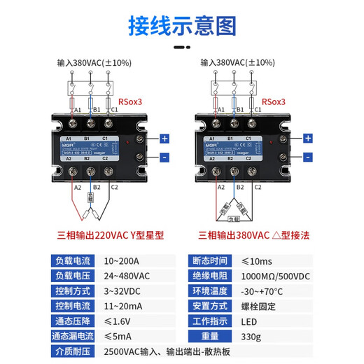 XMSJMGR-3032JGXSSR美格尔三相固态继电器直流交流3840Z256080A MGR-3 032 3880Z 80A