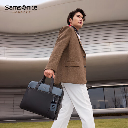 Samsonite men's handbag 13.3-inch computer bag casual commuting cow leather briefcase birthday gift TM0