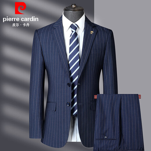 Pierre Cardin Striped Suit Men's Two-piece Suit Middle-aged Men's Business Dress Blue L 175 Size Recommended 125 Jin Jin is equal to 0.5 kg -135 Jin Jin is equal to 0.5 kg