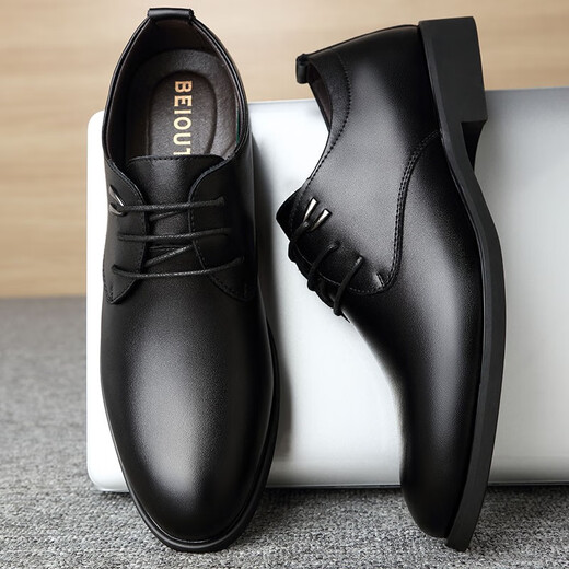 Nordic figure (BEIOUTU) leather shoes men's formal shoes fashion trend lace wedding low-top cowhide business casual shoes 511 black 42