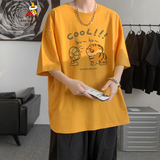 稻草人t恤短袖男生夏季2025新款男装潮牌潮流青少年宽松半袖上衣服 黑色DT9794 M