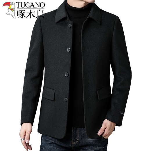 Woodpecker Premium Quality Autumn and Winter Men's Double-sided Woolen Coat Short Lapel Woolen Windbreaker Jacket Dad's Cashmere Black 175/L