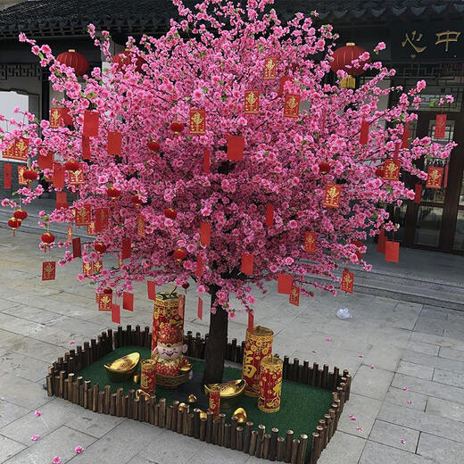 Flower e flow simulated peach blossom tree cherry blossom tree simulated plant fake tree large living room hotel fake flower ceiling wedding window decoration (extended shape) 2 meters high and 2 meters long