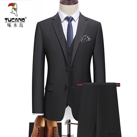 Woodpecker (TUCANO) suit men's spring and autumn men's suit three-piece suit business formal groomsmen suit men's groom wedding dress CYM87882 black (three-piece suit) XL recommended 120130Jin Jin equals 0.5 kg
