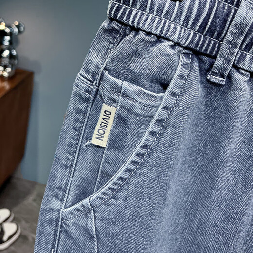 
2025 spring and summer thin elastic waistless jeans men's lace-up simple loose large size casual elastic harem pants light blue 2385 thin model 33 (recommended 145-155Jin [Jin equals 0.5 kg])