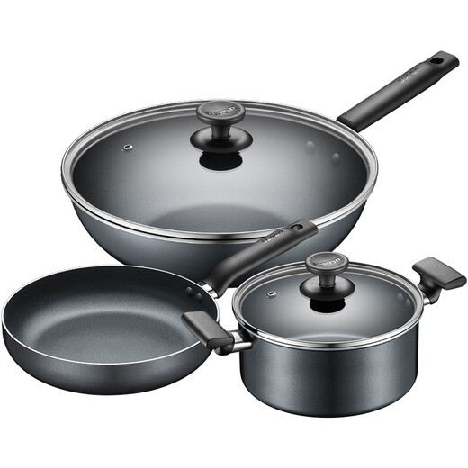 SUPOR pot set non-stick wok soup pot frying pan three-piece pot set wok pot household gas induction cooker universal wok + frying pan + soup pot 3-piece set