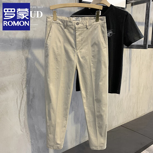 罗蒙（ROMON）男士休闲裤春秋新款宽松潮流长裤百搭弹力锥形修身直筒九分工装裤 浅卡其 32