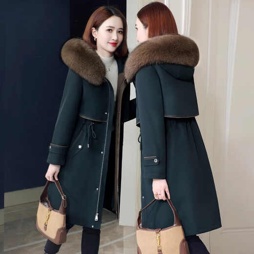 
IELTS McParse Women's Coat 2023 Winter New Fox Fur Collar Otter Rabbit Fur Removable Inner Haining Fur Jacket Green [Green Fox Fur Collar] Below s105