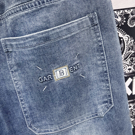 
2025 spring and summer thin elastic waistless jeans men's lace-up simple loose large size casual elastic harem pants light blue 2385 thin model 33 (recommended 145-155Jin [Jin equals 0.5 kg])