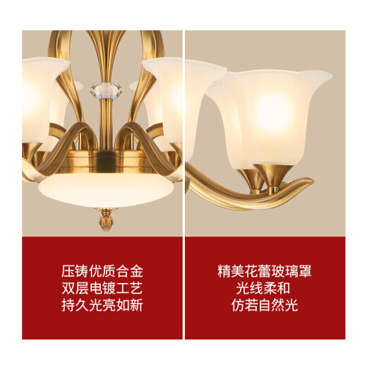 NVC European-style living room chandelier, atmospheric LED American retro lamp, new Chinese-style villa lamp, lighting 8 heads EOD9001