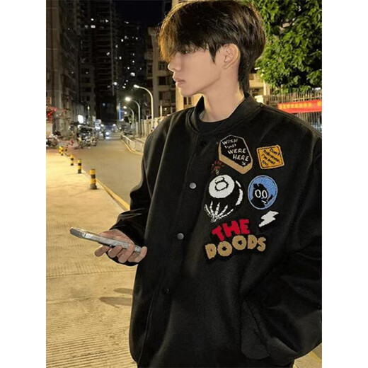 Katuchi American high street badge letter embroidered baseball uniform men's spring and autumn trendy brand loose high street bomber jacket white L