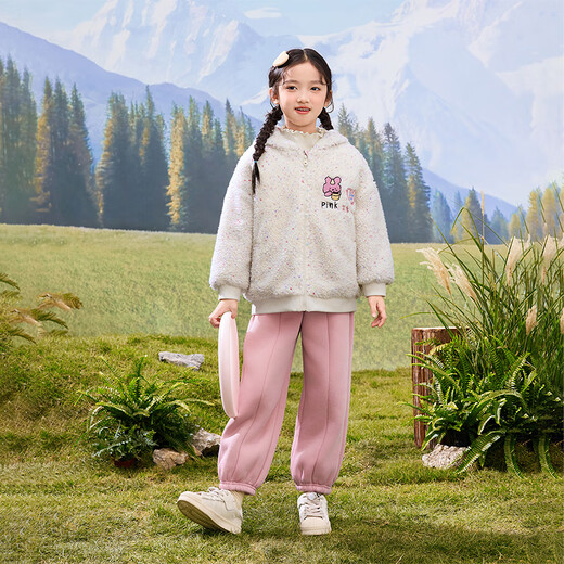 Xiaoyinman girls lamb wool coat winter new style children's warm hooded fleece fleece polar fleece coat for middle and large children, apricot 150